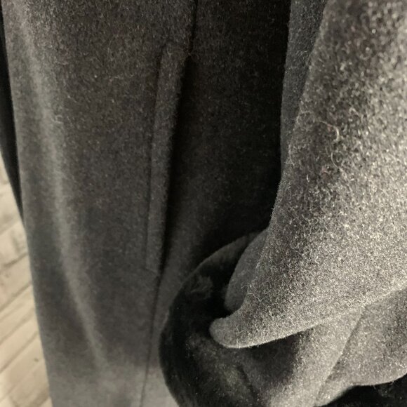 Vintage JNY Wool Cashmere Maxi Overcoat Coat 6 Black Faux Fur Trim Collar Cuffs - Picture 4 of 16